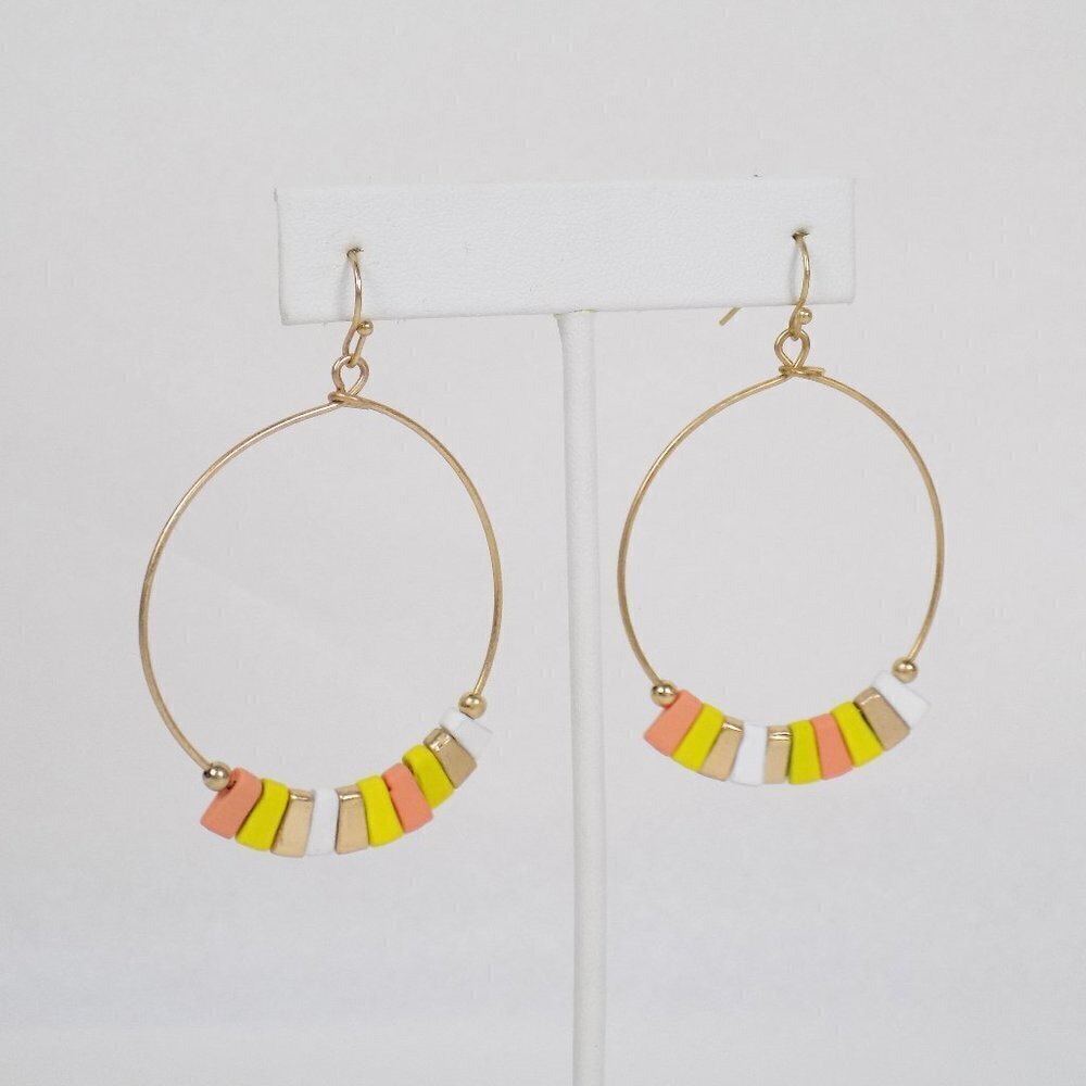brand new enamel style multi color bead hoop earrings